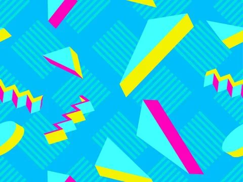 3d memphis seamless pattern with geometric shapes in style 80s. Background fo Stock Illustration