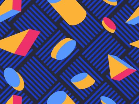 3d memphis seamless pattern with geometric shapes in style 80s. Background fo Stock Illustration