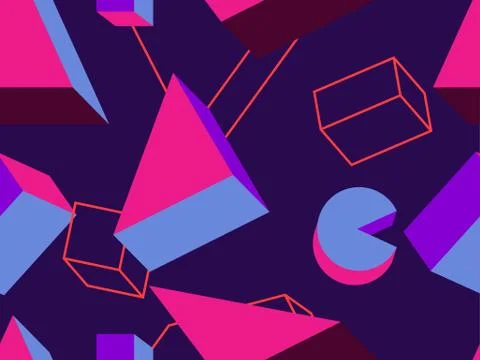 3d memphis seamless pattern with geometric shapes in style 80s. Background fo Stock Illustration