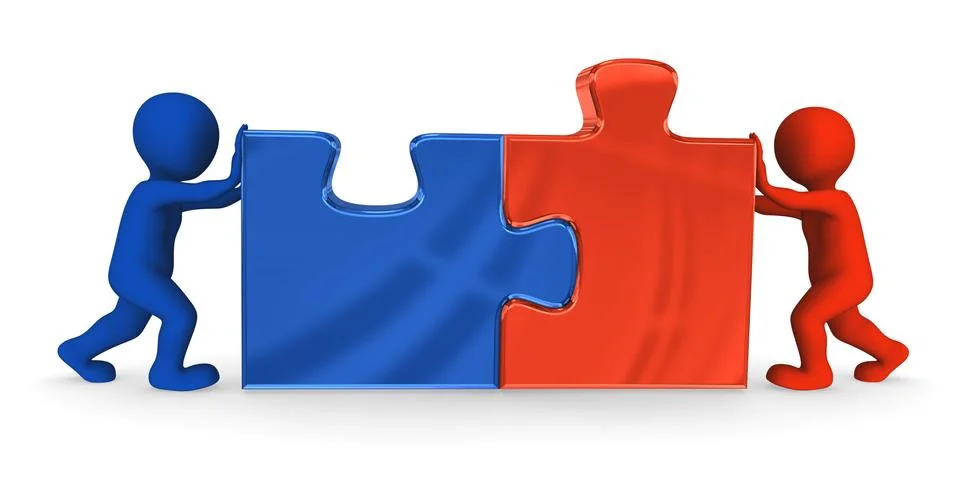 3d men connect a puzzle Stock Illustration