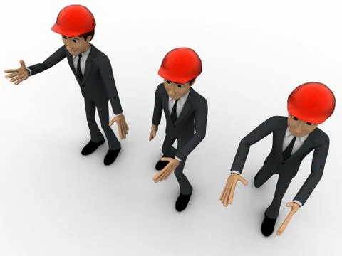 3d men construction engineer  happy and walking concept Stock Illustration