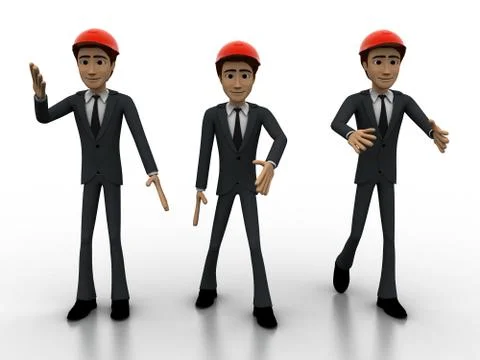 3d men construction engineer  happy and walking concept Stock Illustration