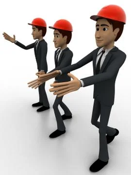 3d men construction engineer  happy and walking concept Stock Illustration