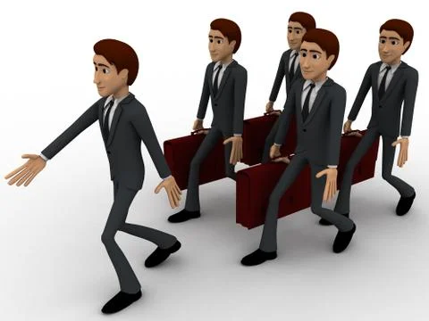3d men doing parad while going to office concept Stock Illustration