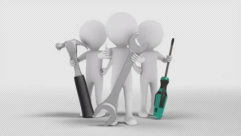 3D Men Engineers with tools with transparent (alpha) background Stock Footage 249612010