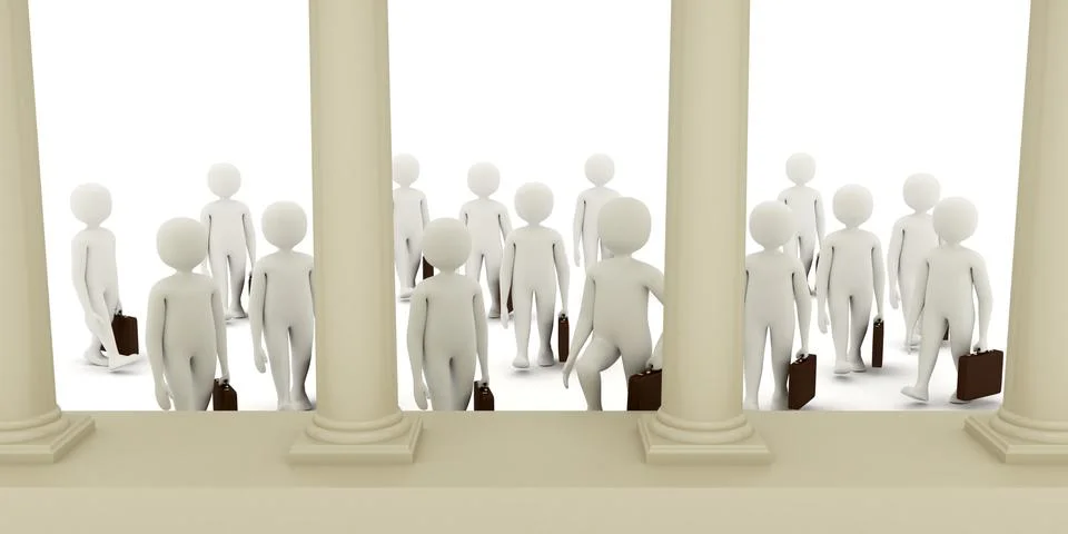 3d men going to bank Ilustración de archivo