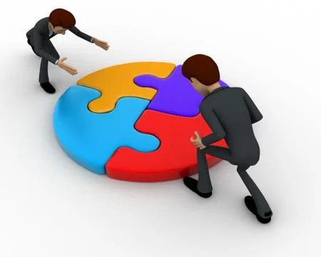 3d men joining colourful puzzles concept Stock Illustration