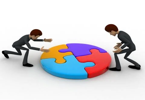 3d men joining colourful puzzles concept Stock Illustration