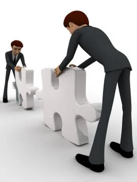 3d men joining puzzles concept Stock Illustration