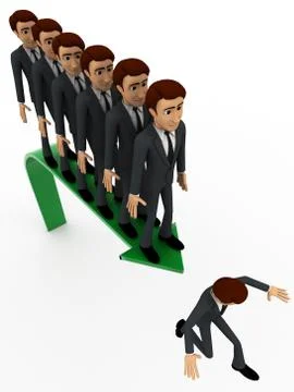 3d men jumpin from arrow in queue concept Stock Illustration