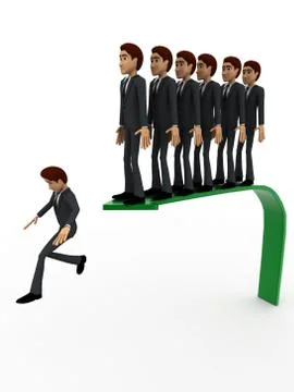 3d men jumpin from arrow in queue concept Stock Illustration