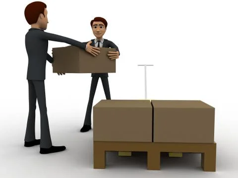 3d men lifting boxes from palletizer concept Stock Illustration