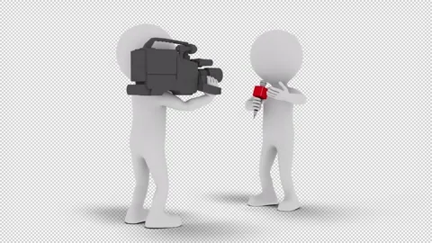 3D Men Outdoor Tv Interview with transparent (alpha) background Stock Footage 249611062