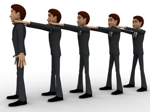 3d men in queue and hands on sholuder of another man concept Stock Illustration