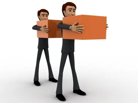 3d men in queue with delivery boxes concept Stock Illustration