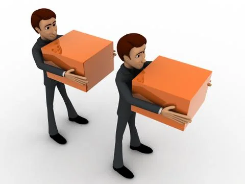 3d men in queue with delivery boxes concept Stock Illustration