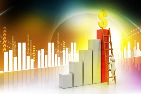 3d men running for getting golden dollar Stock Illustration