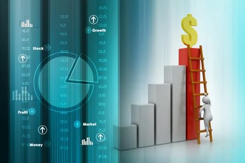 3d men running for getting golden dollar Stock Illustration