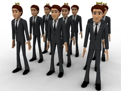 3d men in three queue concept 3d men in three queue concept on white backg... Foto stock