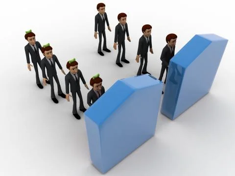 3d men in two queue lead to two different doors concept Stock Illustration