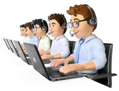 3D Men working in a call center Stock Illustration