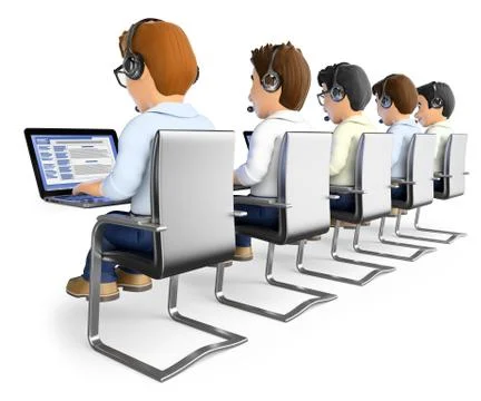 3D Men working in a call center Stock Illustration