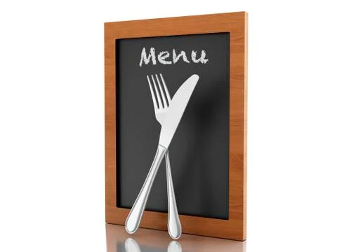 3d Menu board with fork and knife. Stock Illustration
