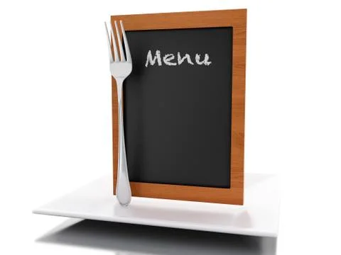 3d Menu board with plate and fork Stock Illustration