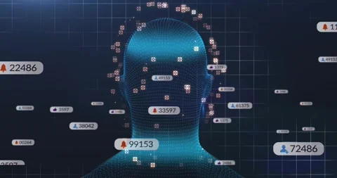 3D mesh head rotating with incoming badges causing drift and clustering, Stock Footage 329832664