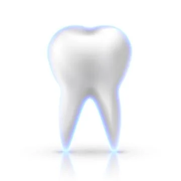 3d mesh white tooth with glowing blue protective layer isolated on white 스톡 일러스트