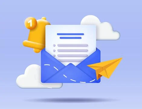 3D message icon. Envelope with letter. Graphic element for website, mobile Stock Illustration