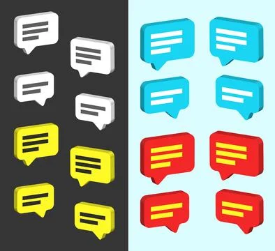 3d message or chat icon set white yellow blue and red color Stock Illustration