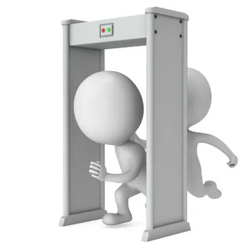 3D metal detector scanner and running people isolated on white Illustrazione stock