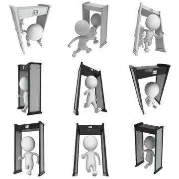 3D metal detector scanner and running man isolated on white Illustrazione stock