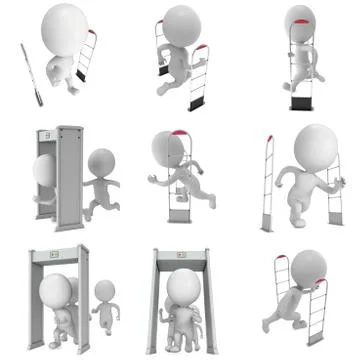 3D metal detector scanner and running man isolated on white Illustrazione stock