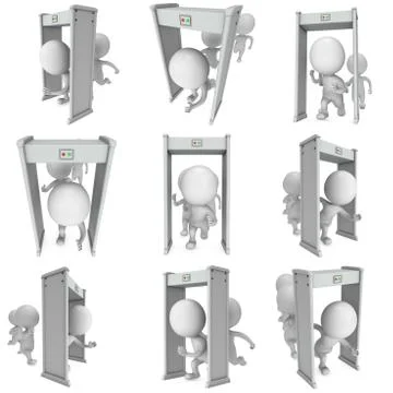 3D metal detector scanner and running man isolated on white Illustrazione stock