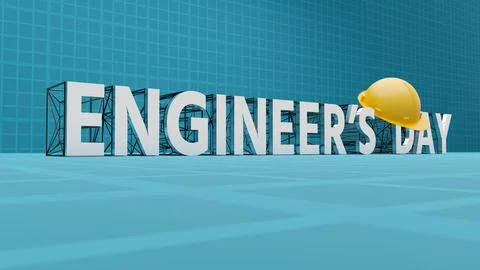3D Metal Engineer's Day text attached on wire-frame structure. Stock Illustration