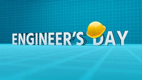 3D Metal Engineer's Day text attached on wire-frame structure Stock Illustration