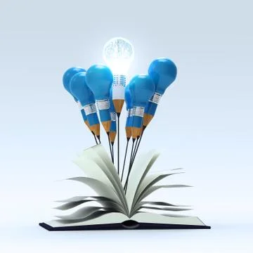 3d metal human brain inside pencil light bulb as concept Stock-Illustration