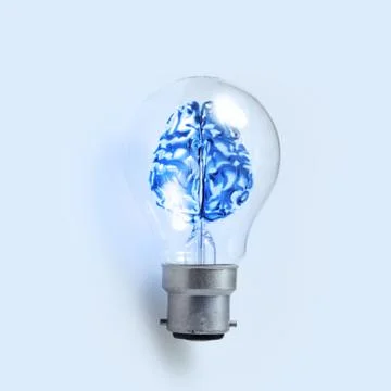 3d metal human brain in a light bulb as creative concept Stock Illustration