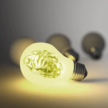 3d metal human brain in a light bulb as creative concept イラスト素材