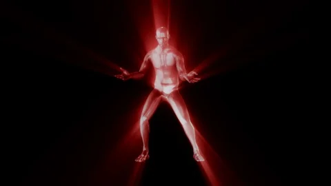3D Metal Man with Red Light Rays Animation Loop Graphic Element Stock Footage 90408242