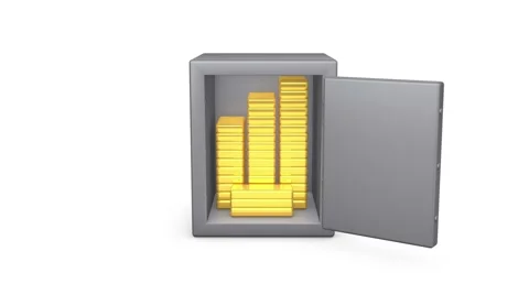 3d metal safe opens and reveals gold bars inside Stock Footage 61825107
