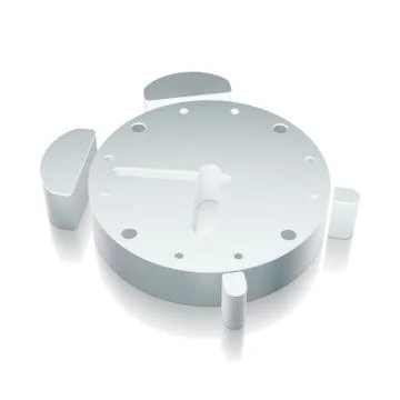 3d metallic Alarm Clock icon with reflection, vector illustration Stock Illustration