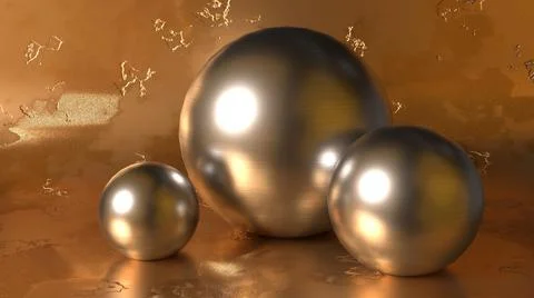 3d metallic ball, 3d render, 3d Illustration,  with gold background  Stock Illustration