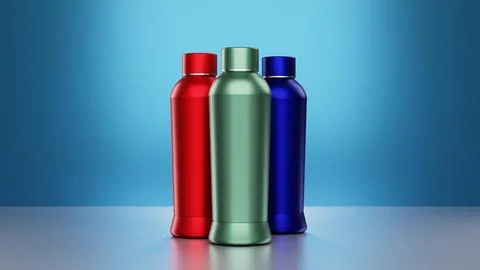 3D Metallic Bottle Mockup Render on Blue Background 스톡 일러스트