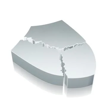 3d metallic Broken Shield icon with reflection, vector illustration Illustrazione stock