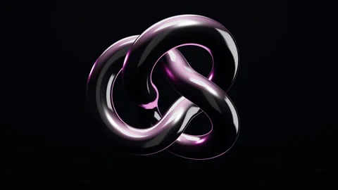 3D metallic chrome torus knot rotating seamless loop animation Stock Footage 347084552