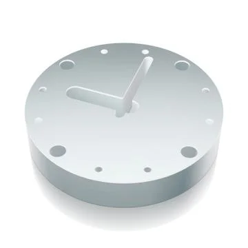 3d metallic Clock icon with reflection, vector illustration Stock Illustration