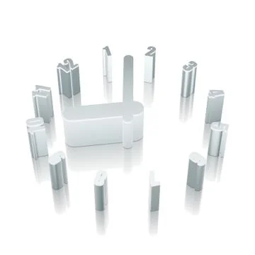 3d metallic Clock icon with reflection, vector illustration Stock Illustration